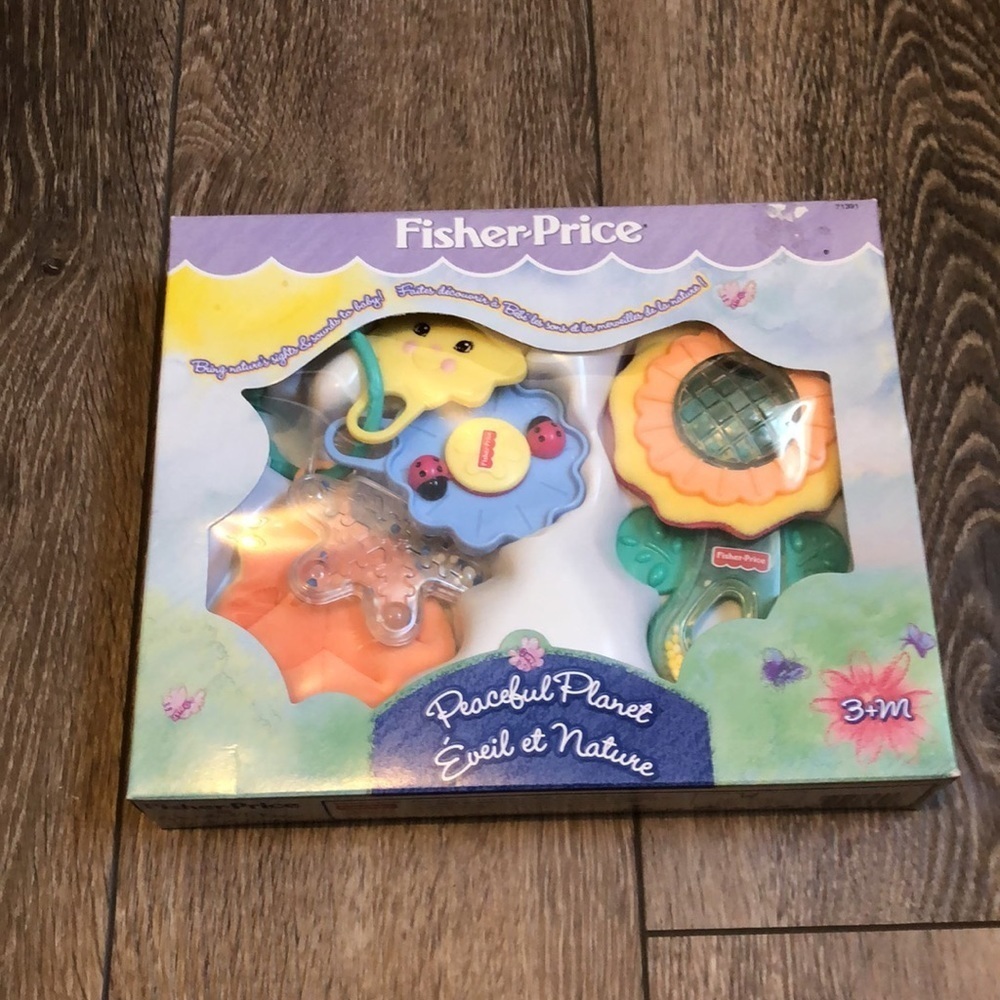 Fisher Price  peaceful planet rattles 3+M star flower ladybug (2) NIB BABY 1998